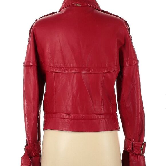 St. John lamb's leather moto jacket red size 6 - Picture 2 of 15